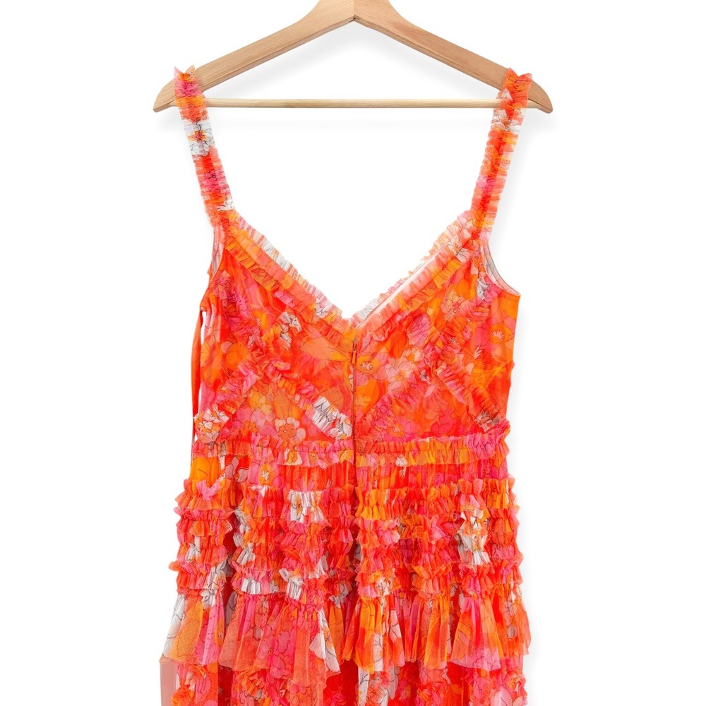 NWT Mac Duggal Orange Sleeveless Floral Ruffle A-Line Maxi Dress - Size 8 - Picture 11 of 14